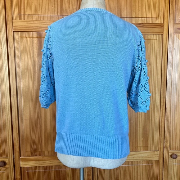 BTFBM Small Light Blue Knit Elbow Length Sleeve Sweater Whimsy 100% Cotton - Picture 6 of 9